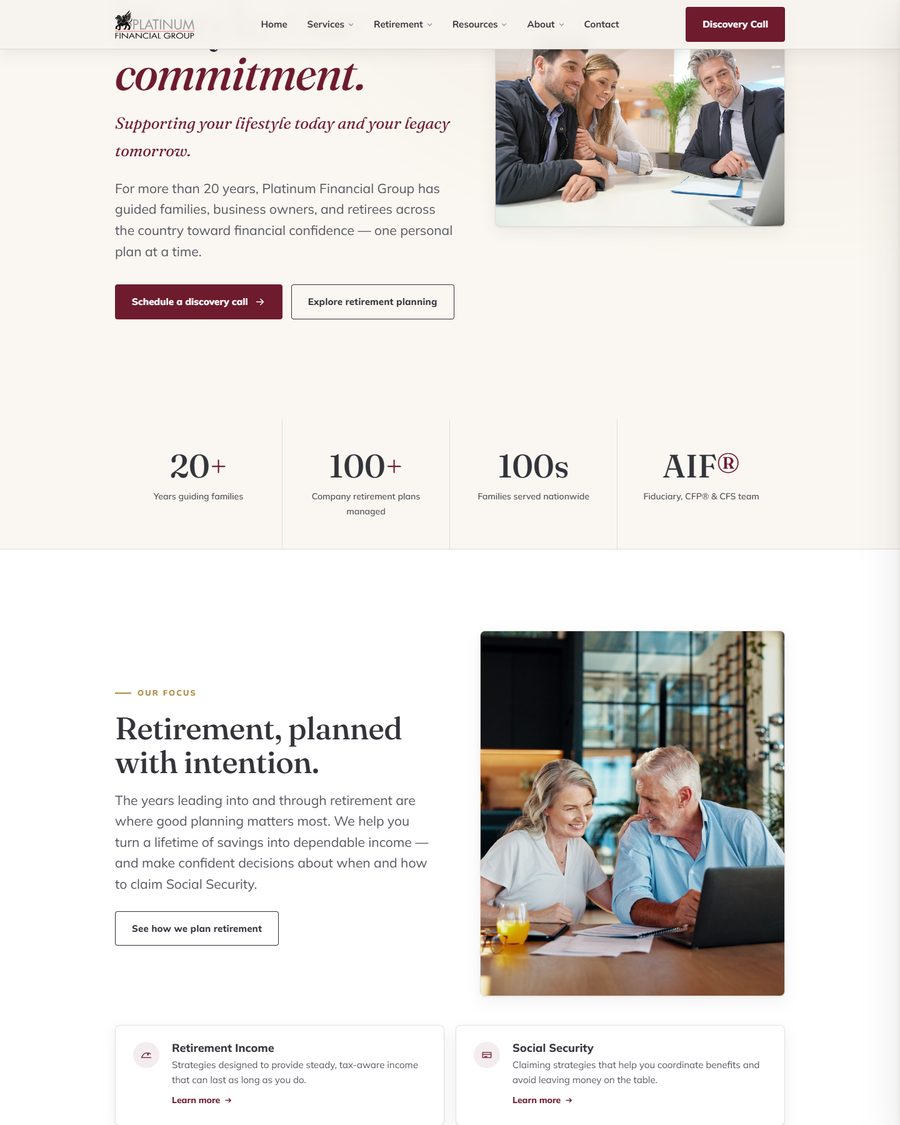 Platinum Financial Group after redesign
