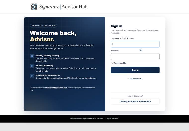 Signature Advisor Hub login page