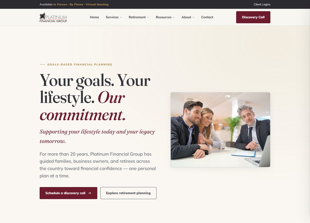 Platinum Financial Group website screenshot