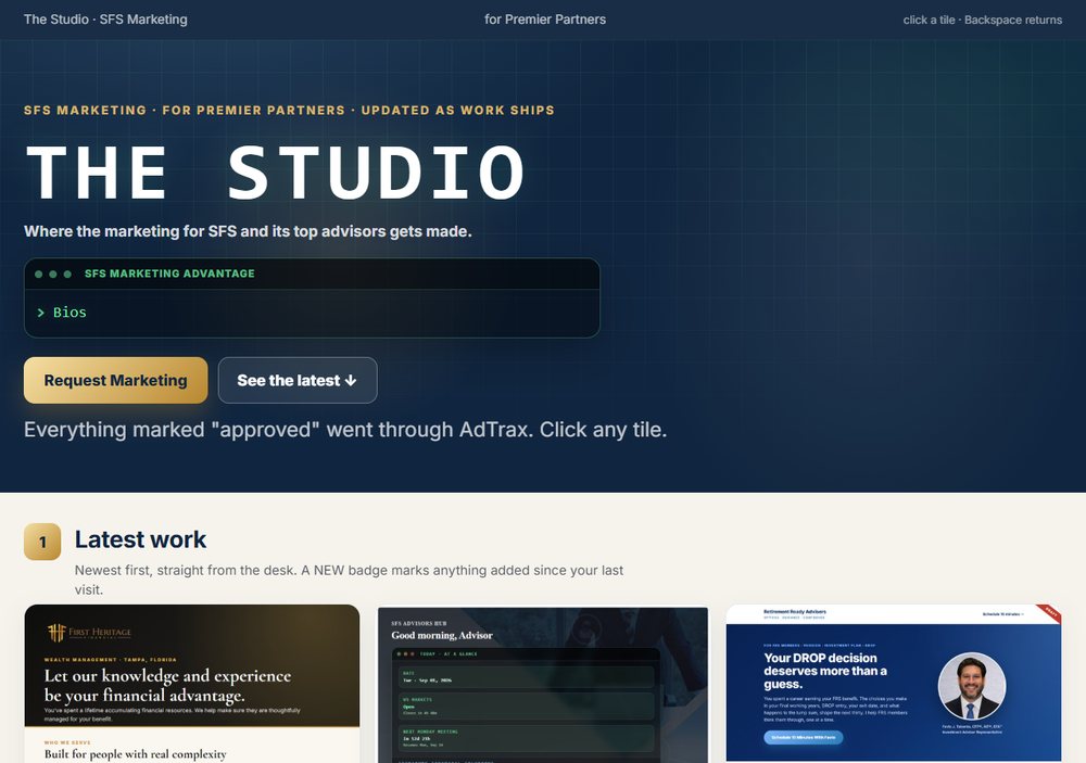 The Studio advisor marketing portal screenshot